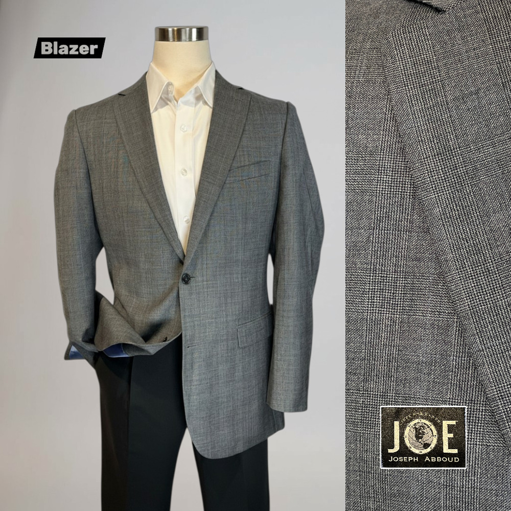New Joseph Abboud Mens 40-42L Gray Blue Plaid Blazer Suit Jacket NWOT